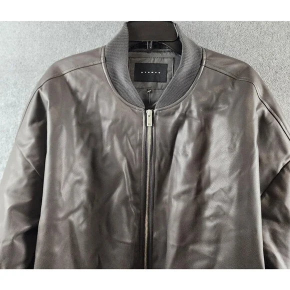 Stampd Faux Leather Oversized Cropped Bomber Jacket Men's L Charcoal Zip Closure